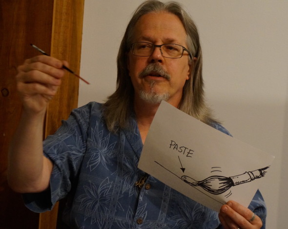 Terry Kovalcik brought clever visual aids for his presentation on painting with slip. 